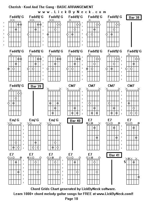 Chord Grids Chart of chord melody fingerstyle guitar song-Cherish - Kool And The Gang - BASIC ARRANGEMENT,generated by LickByNeck software.